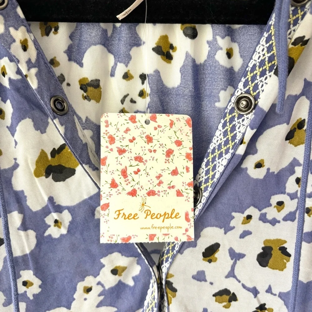 Free People Love Letter Tunic Rain Combo Blue White Floral Daisy Sheer Boho